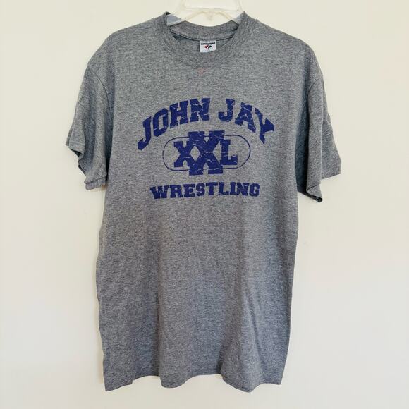 Jerzees Heavyweight Mens Wrestling Cotton Gray Purple Tee Shirt Size Large - Picture 1 of 6